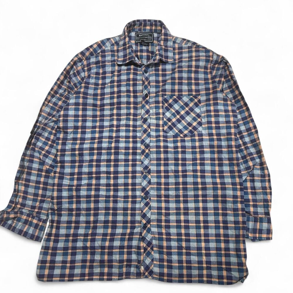 National Outfitters Blue and Tan Plaid Button Down